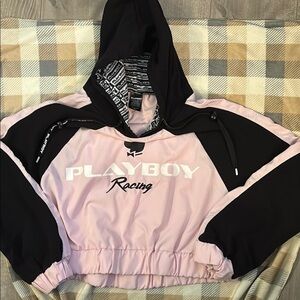 PLAYBOY Pink and Black Raglan Jacket with Sporty Design